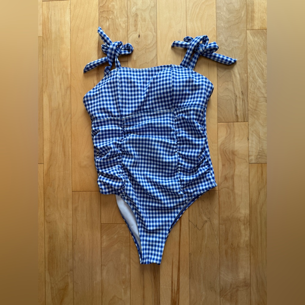 Blue Gingham Women's maternity Swimsuit